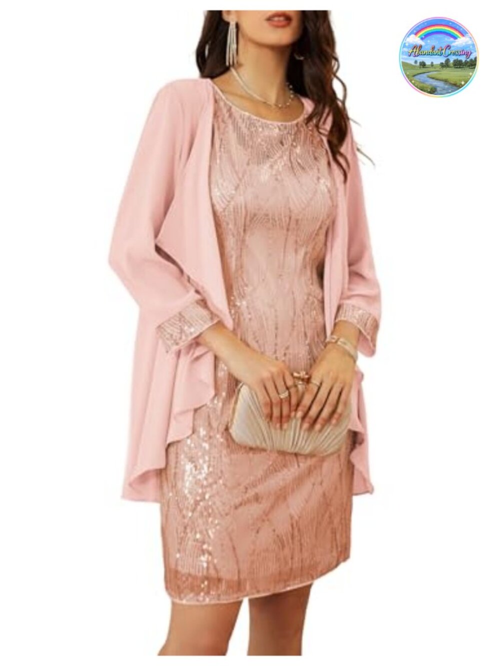 Sequin Two-Piece Jacket Dress with 3/4 Sleeves